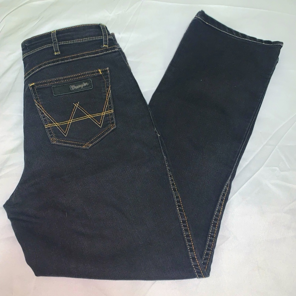 Wrangler Women’s Jeans TINA W28 Black Straight Leg Yellow & Orange Stitching